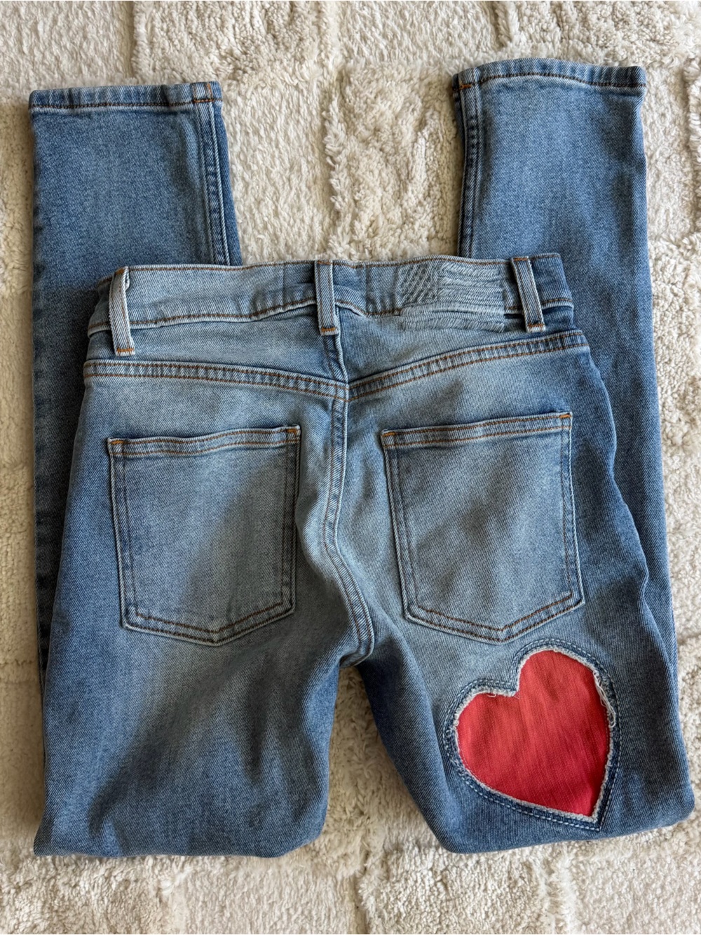 REVICE Light Blue Straight Leg Designer Jeans with Red Heart Patch